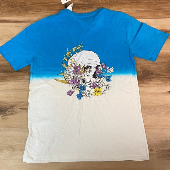 Eleven Paris Mens T Shirt Small Blue White Dip Dye Skull Graphic Tee New - Picture 1 of 11